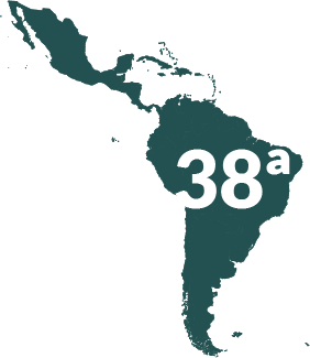 Mapa da América Latina destacando a UEM na posição 38 do ranking